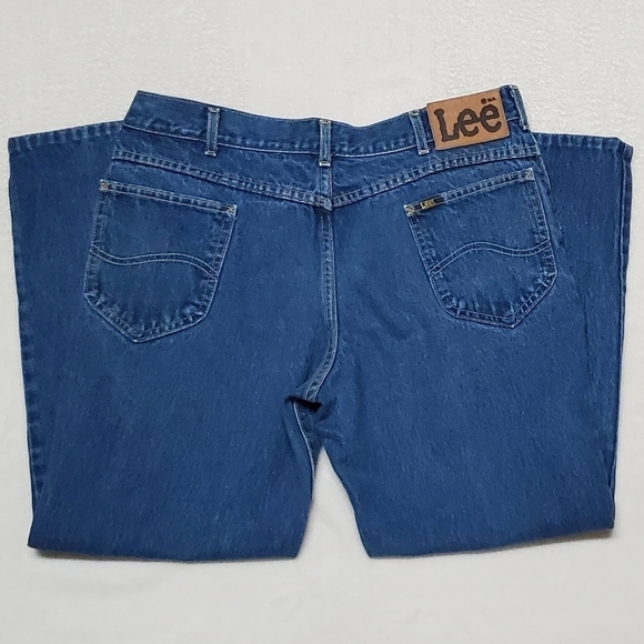 VINTAGE 70s Lee Union Made High Waisted Cropped Flare Cotton Husky Denim Jeans - Picture 9 of 14